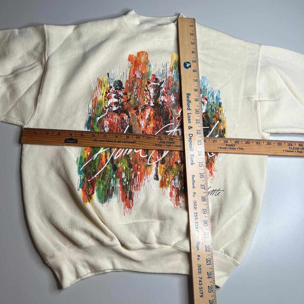 Vintage 80s Whittle‎ Artwear Horse Racing Sweatshirt Home Stretch Kentucky Derby - Picture 3 of 9